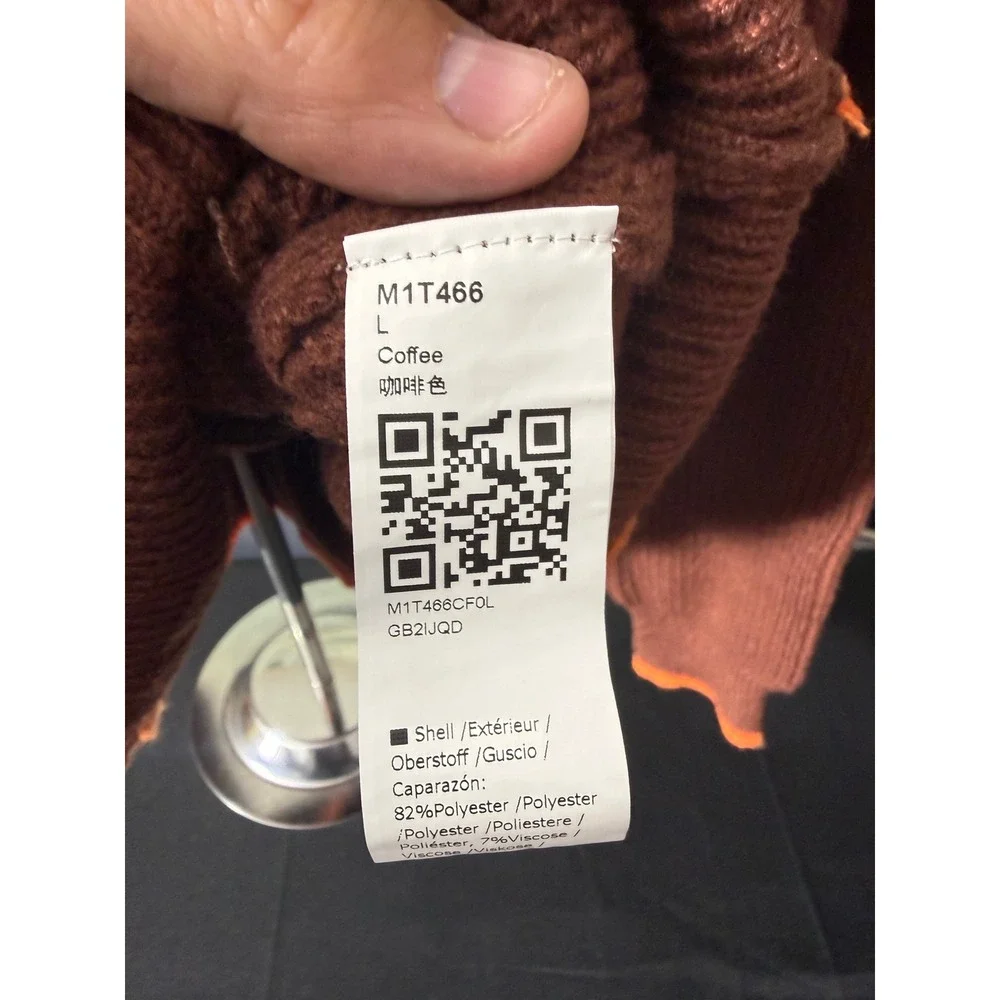 Vintage Pullover Sweater Large Coffee Brown Excellent Ribbed Good Vibes Patch - Picture 3 of 4